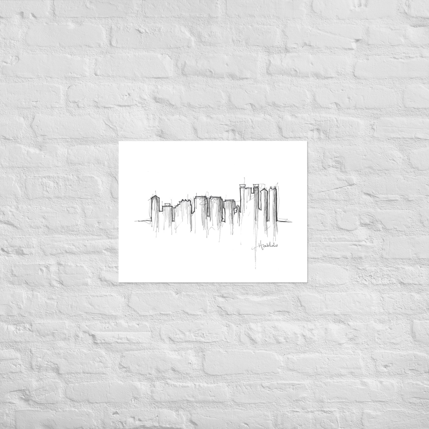 Honolulu Skyline Art Print, Honolulu Print, Honolulu Poster, Wall Art, Original Art Minimalist Art Travel Gift Home Decor Office Decor