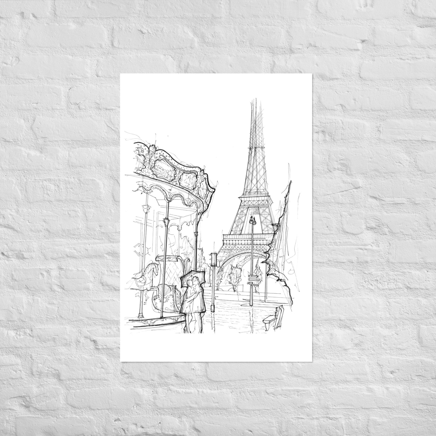 Eiffel Tower Paris in the Rain Art Print
