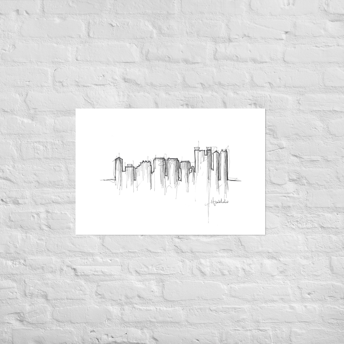 Honolulu Skyline Art Print, Honolulu Print, Honolulu Poster, Wall Art, Original Art Minimalist Art Travel Gift Home Decor Office Decor