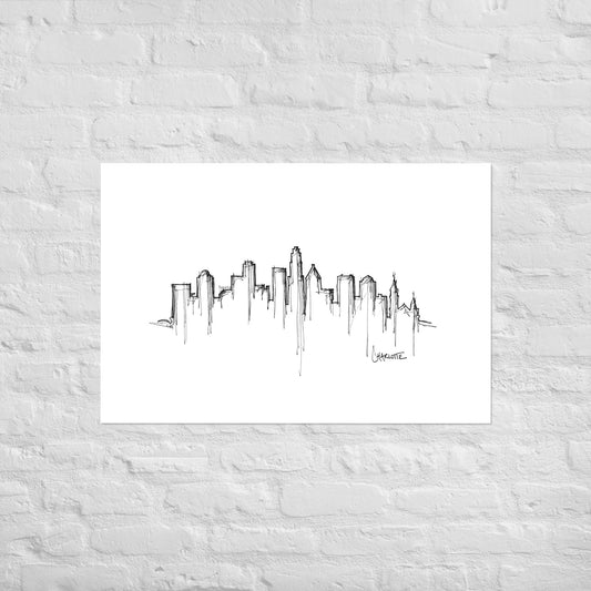 Charlotte Skyline Art Print, Charlotte Print, Charlotte Poster, Wall Art, Original Art Minimalist Art Travel Gift Home Decor Office Decor