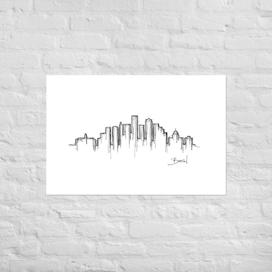 Boston Skyline Art Print, Boston Print, Boston Poster, Wall Art, Original Art Minimalist Art Travel Gift Home Decor Office Decor