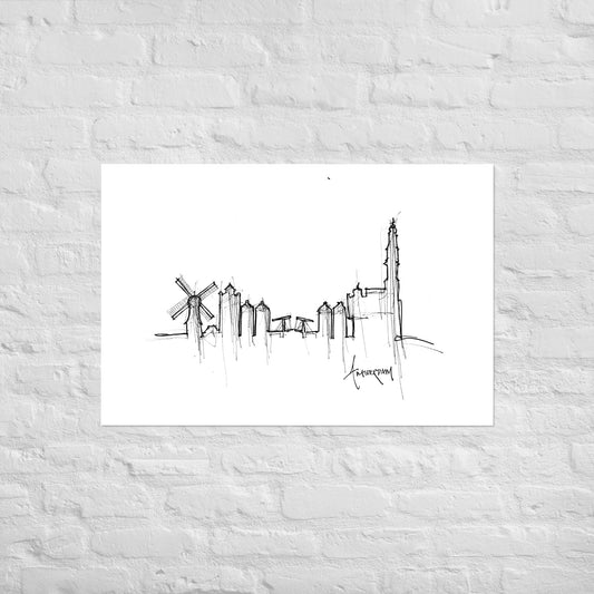 Amsterdam Skyline Art Print, Amsterdam Print, Amsterdam Poster, Wall Art, Original Art, Minimalist Art, Office Decor Travel Gift, Home Decor