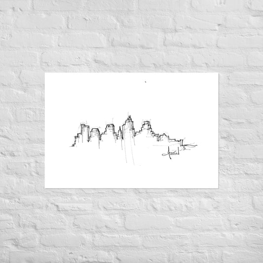 Austin TX Skyline Art Print, Austin Print, Austin Poster, Wall Art, Original Art, Minimalist Art, Office Decor, Travel Gift, Home Decor